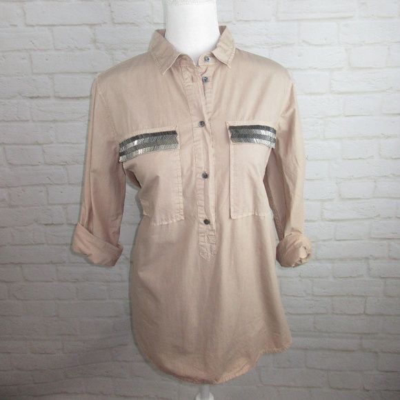 J. Crew Tops - J.Crew Button Down Pop Over Blush Pink Studded